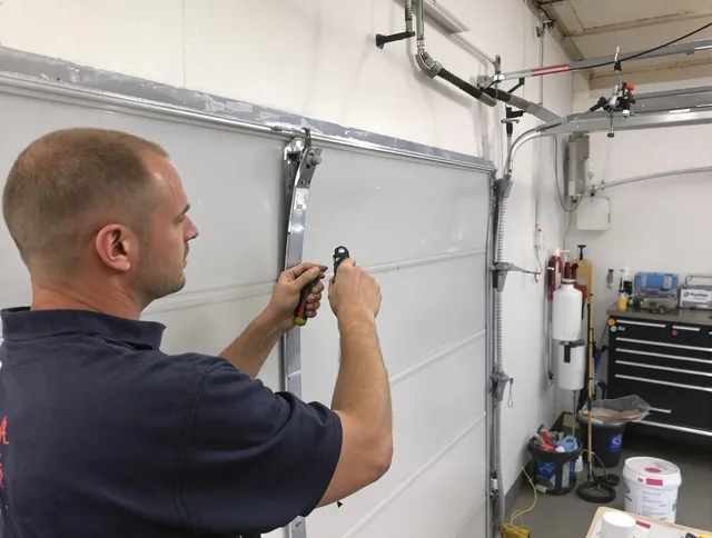 Before and after garage door dent repair by Eastvale Garage Door Repair in Eastvale