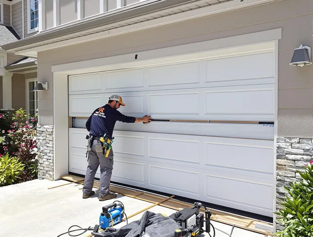 Eastvale Garage Door Repair team performing complete garage door replacement at Eastvale residence