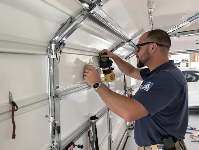 Eastvale Garage Door Repair technician quieting a noisy garage door in Eastvale